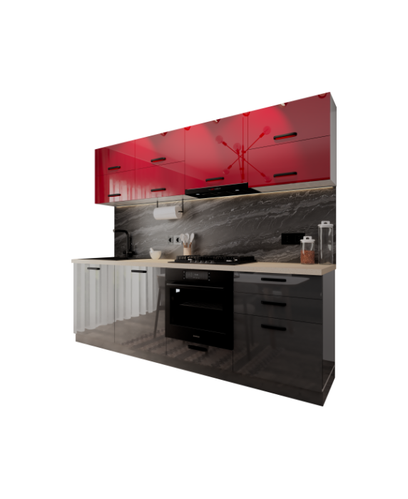 Mobila Bucatarie 240 cm Rosu Gri Antracit MDF  Amalia V2- Set Mobilier Bucatarie [3]