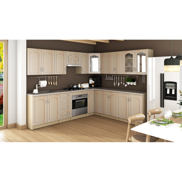 Mobila Bucatarie pe colt 268x228 cm Mesteacan MDF Olea- Set Mobilier Bucatarie [1]