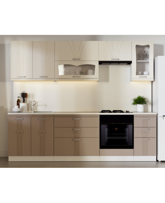 Mobila Bucatarie Palermo 260 cm MDF Crem/ Cappuccino - Bucatarie completa [3]