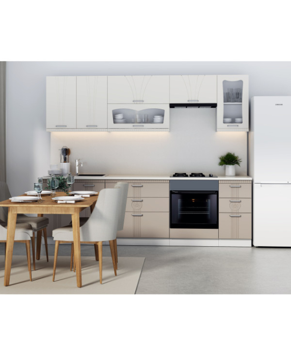 Mobila Bucatarie Palermo 260 cm MDF Crem/ Cappuccino - Bucatarie completa [2]