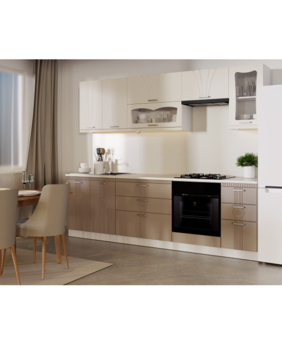 Mobila Bucatarie Palermo 260 cm MDF Crem/ Cappuccino - Bucatarie completa [8]