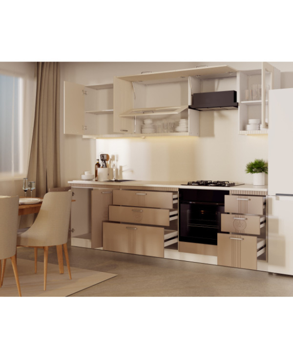 Mobila Bucatarie Palermo 260 cm MDF Crem/ Cappuccino - Bucatarie completa [4]