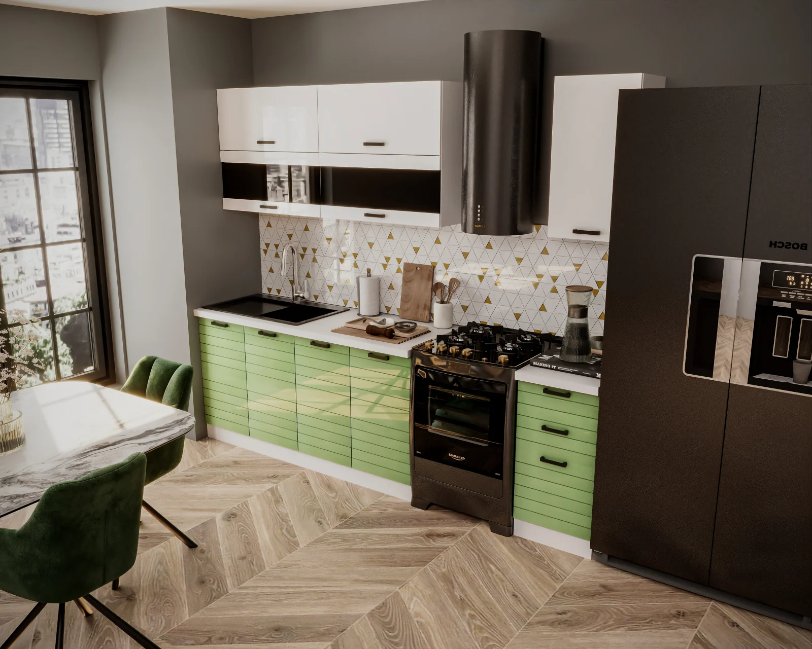 bucatarie mdf verde lucios 2 metri mobilier modern [6]