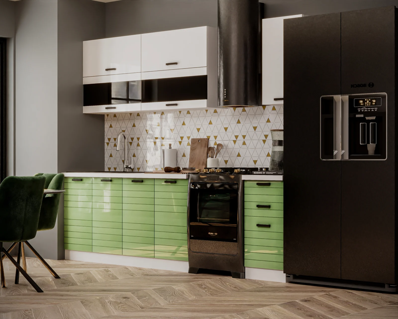 bucatarie mdf verde lucios 2 metri mobilier modern [4]