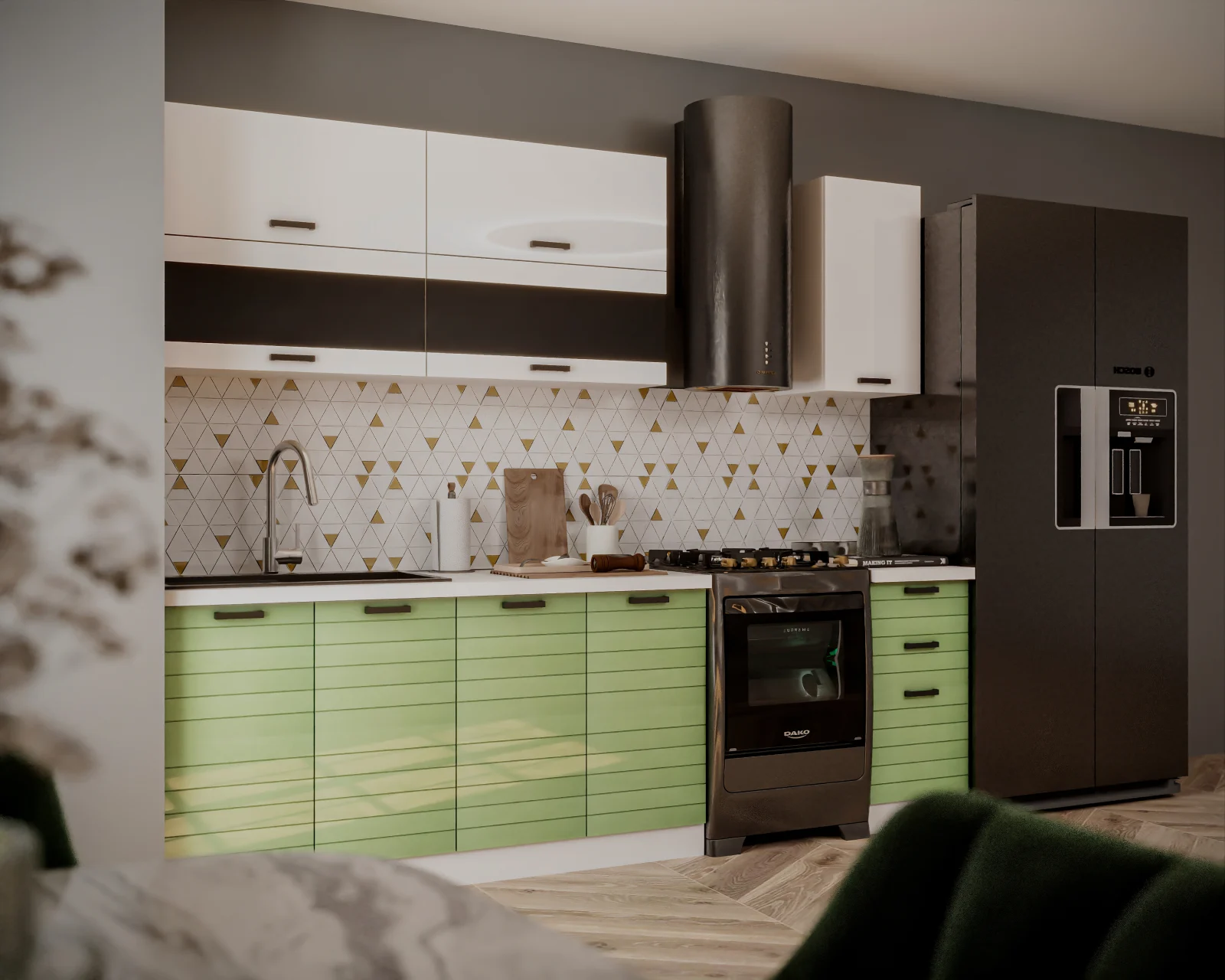 bucatarie mdf verde lucios 2 metri mobilier modern [5]