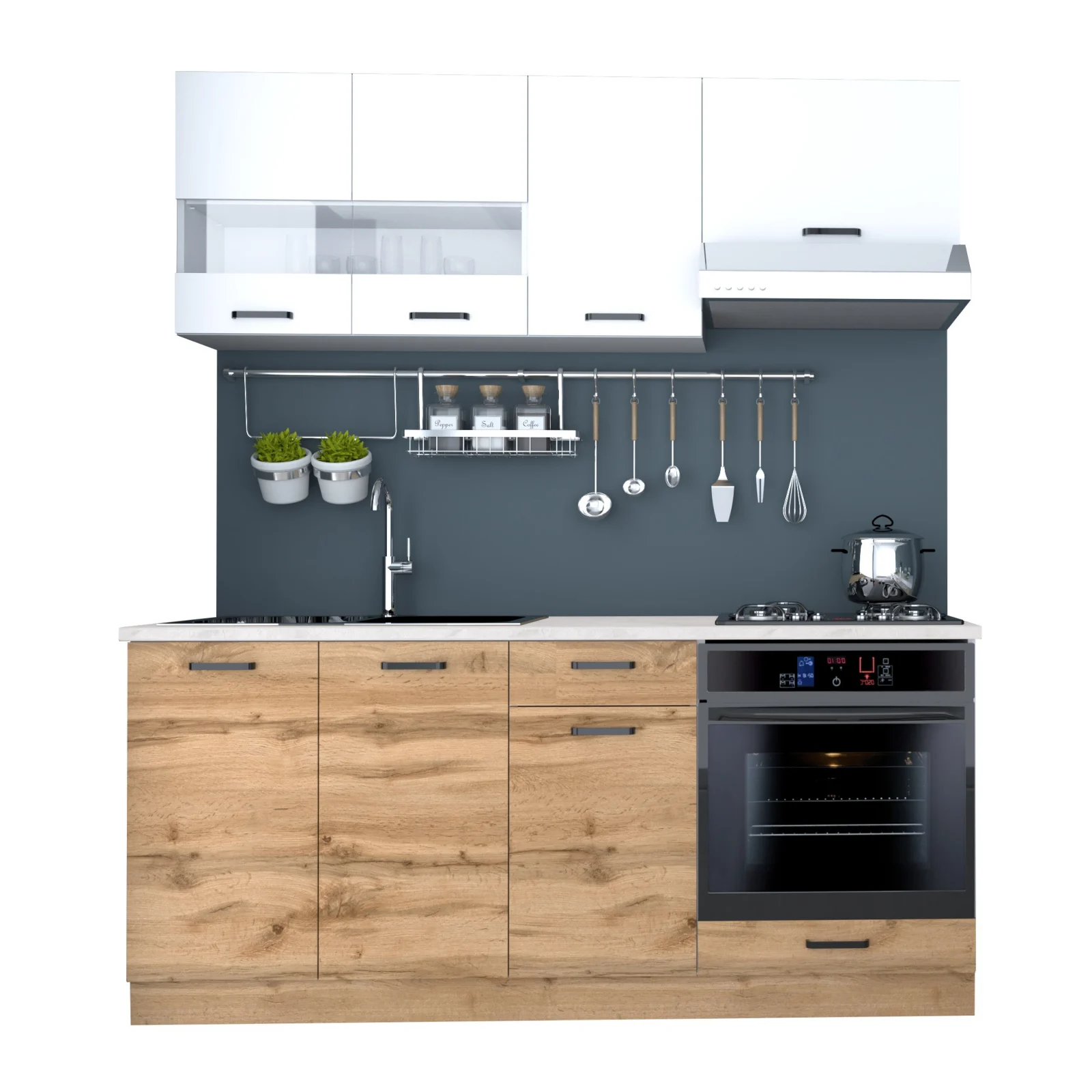Bucatarie Vio Stejar k003 Alb 180x60x200cm [2]