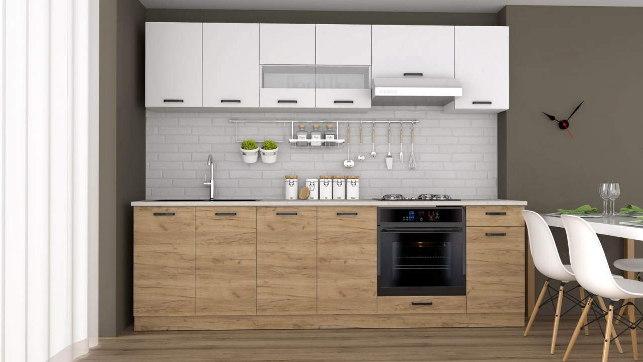 Bucatarie Vio Stejar K003 Alb 260x60x200cm [3]