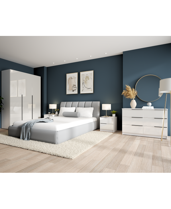 Dormitor Prestige 3U cu pat tapitat - acril alb [3]