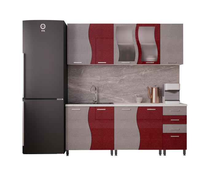 Mobila Bucatarie 200 cm Rosu Metalizat Gri MDF Nicole- Set Mobilier Bucatarie [4]