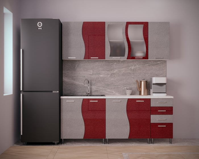 Mobila Bucatarie 200 cm Rosu Metalizat Gri MDF Nicole- Set Mobilier Bucatarie [1]