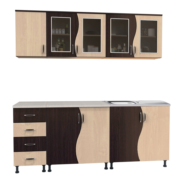Mobila Bucatarie 200 cm Wenge Mesteacan Pal Melaminat Nicole- Set Mobilier Bucatarie [2]