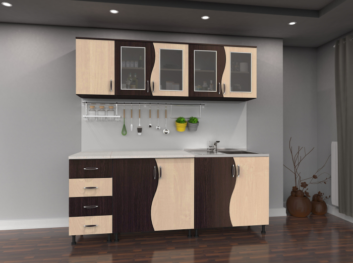 Mobila Bucatarie 200 cm Wenge Mesteacan Pal Melaminat Nicole- Set Mobilier Bucatarie [1]