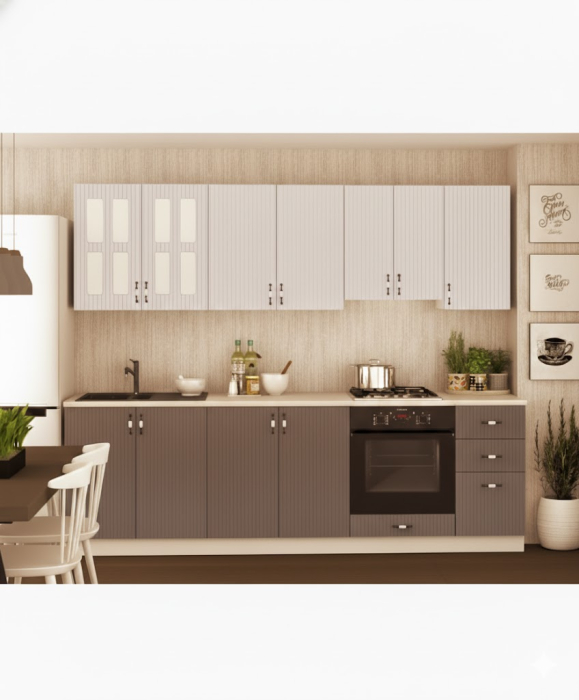 Mobila Bucatarie 260 cm Gri Alb MDF Maya Riflaj - Set Mobilier Bucatarie [3]