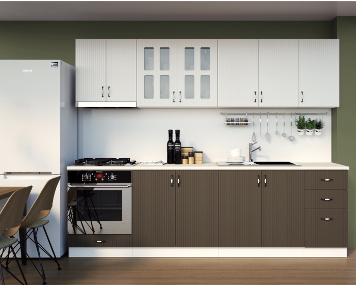 Mobila Bucatarie 260 cm Gri Alb MDF Maya Riflaj - Set Mobilier Bucatarie [1]