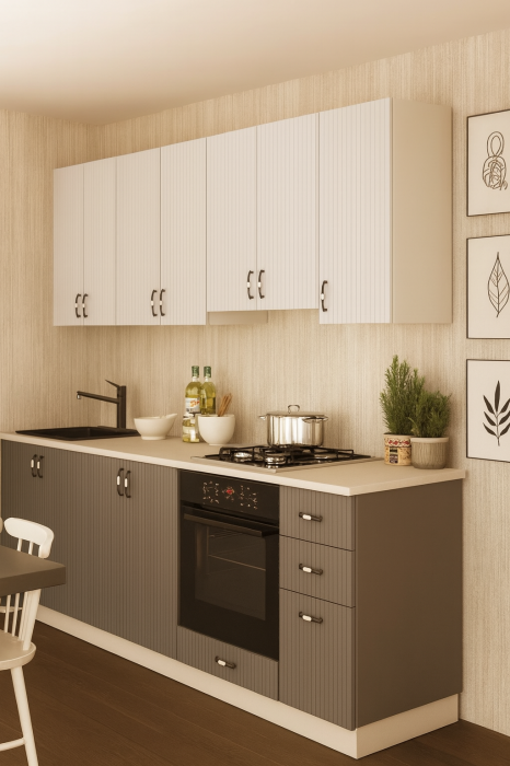 Mobila Bucatarie 260 cm Gri Alb MDF Maya Riflaj - Set Mobilier Bucatarie [7]