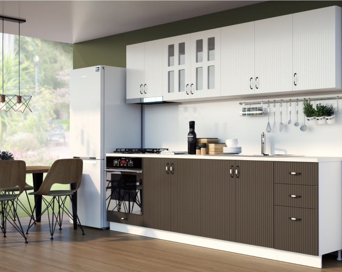 Mobila Bucatarie 260 cm Gri Alb MDF Maya Riflaj - Set Mobilier Bucatarie [2]