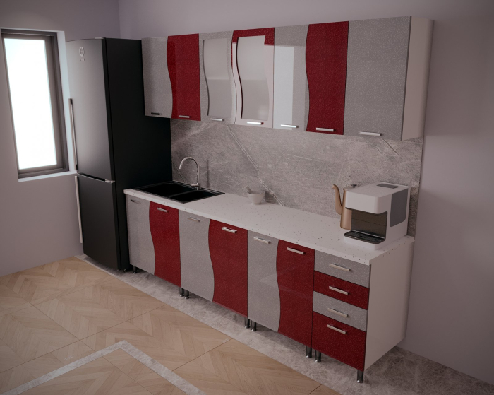 Mobila Bucatarie 260 cm Rosu Metalizat Gri MDF Nicole- Set Mobilier Bucatarie [8]