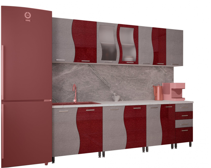 Mobila Bucatarie 260 cm Rosu Metalizat Gri MDF Nicole- Set Mobilier Bucatarie [5]