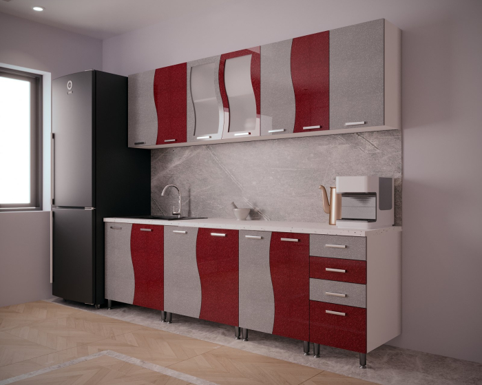 Mobila Bucatarie 260 cm Rosu Metalizat Gri MDF Nicole- Set Mobilier Bucatarie [4]