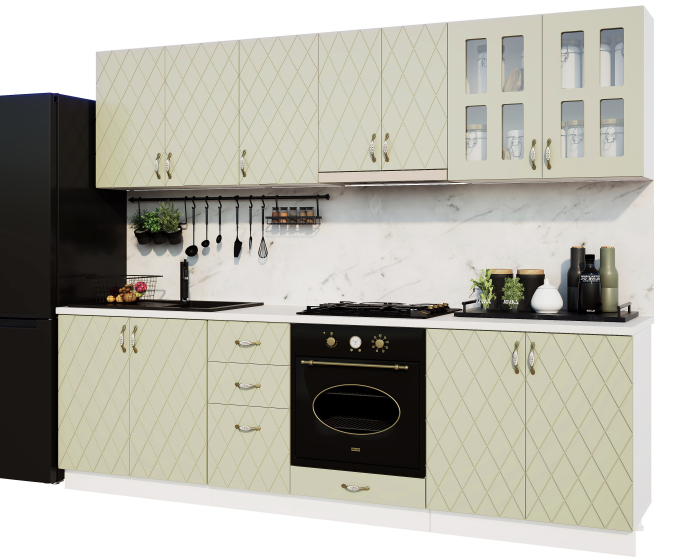 Mobila Bucatarie 260cm Gri Verzui MDF Mira Romb - Set Mobilier Bucatarie [2]