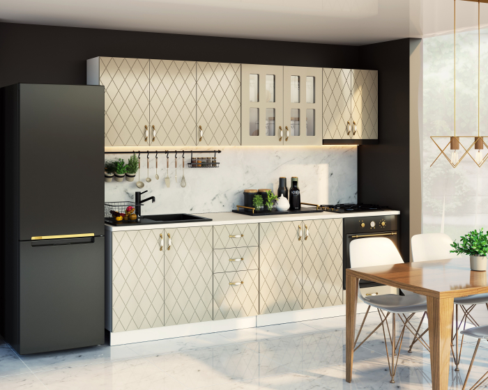 Mobila Bucatarie 260cm Gri Verzui MDF Mira Romb - Set Mobilier Bucatarie [4]