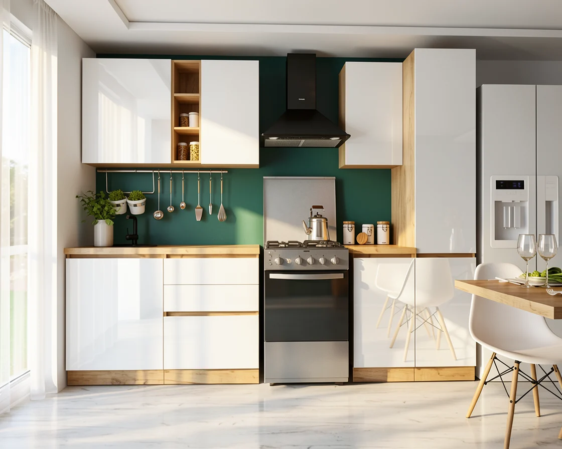Mobila Bucatarie Chelsea 200cm MDF Stejar k003/Alb - Set Mobilier Bucatarie [5]