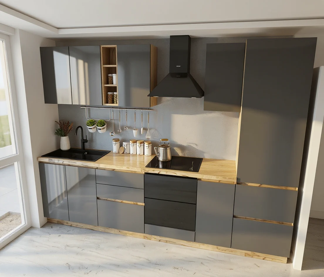 Mobila Bucatarie Chelsea 300 cm MDF  stejar k003 Antracit - Set Mobilier Bucatarie [5]