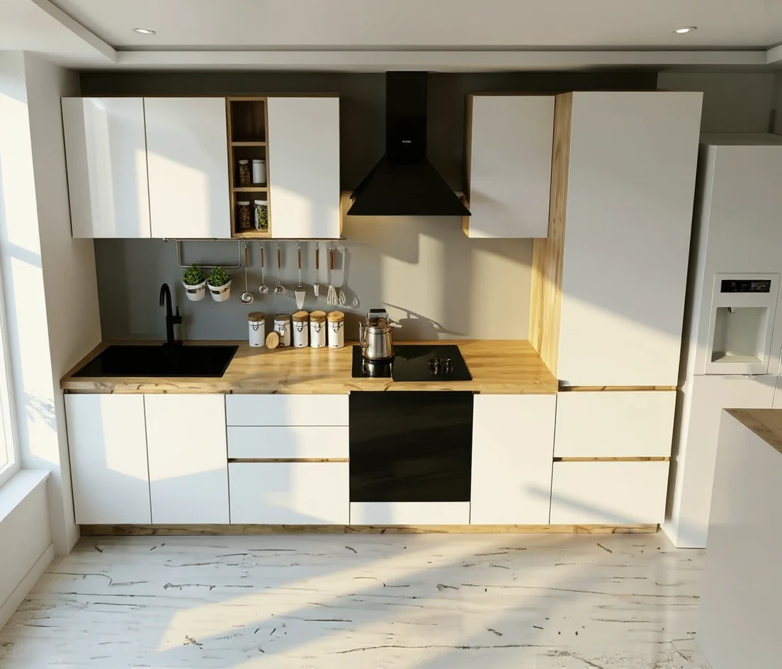 Mobila Bucatarie Chelsea 300cm MDF Stejar k003/Alb - Set Mobilier Bucatarie [6]