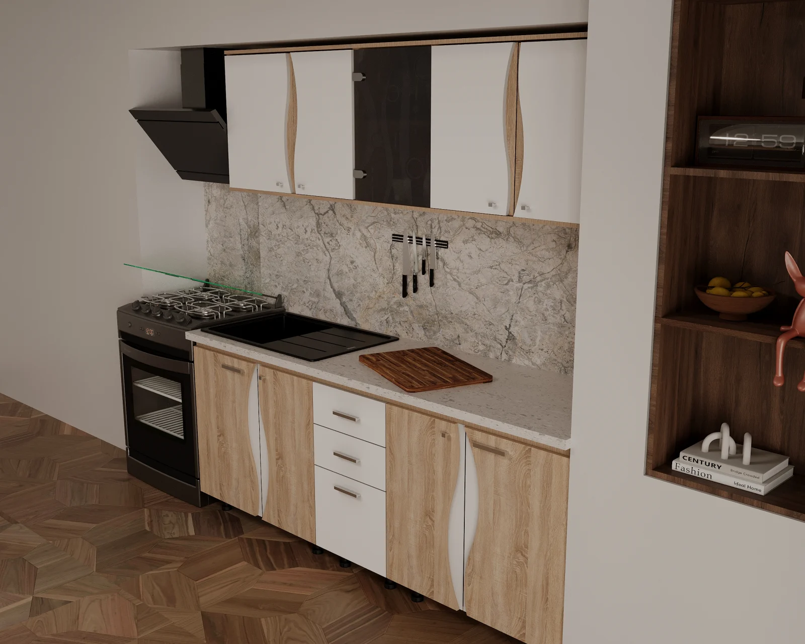 Mobila Bucatarie Cip 3S Pal Melaminat Sonoma Alb - Set Mobilier  Bucatarie [3]