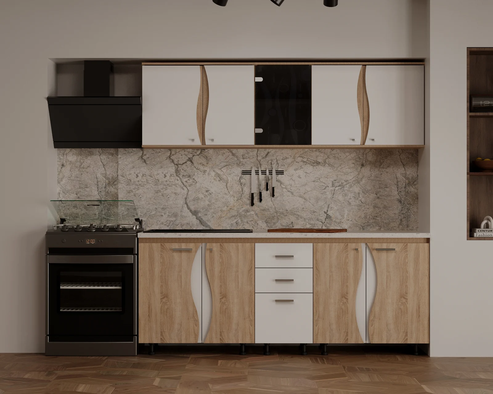 Mobila Bucatarie Cip 3S Pal Melaminat Sonoma Alb - Set Mobilier  Bucatarie [2]