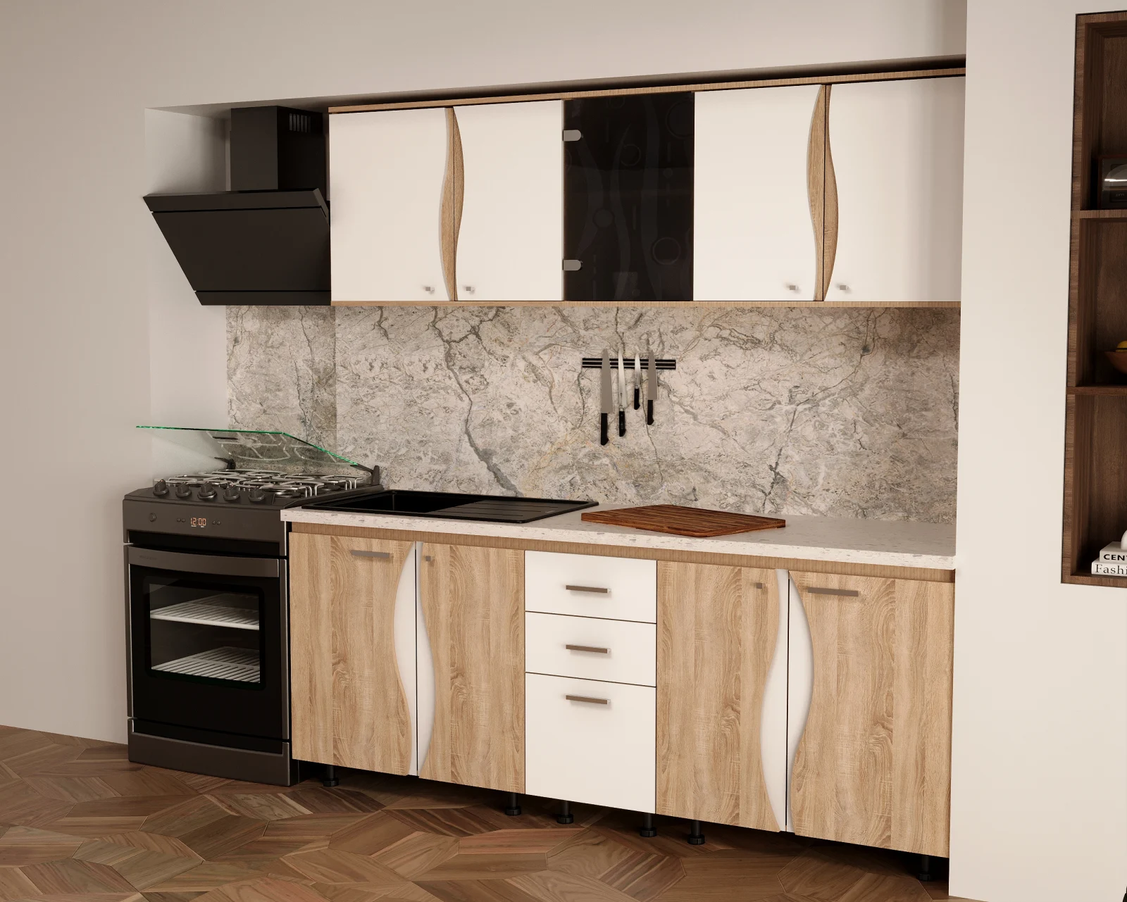 Mobila Bucatarie Cip 3S Pal Melaminat Sonoma Alb - Set Mobilier  Bucatarie [4]