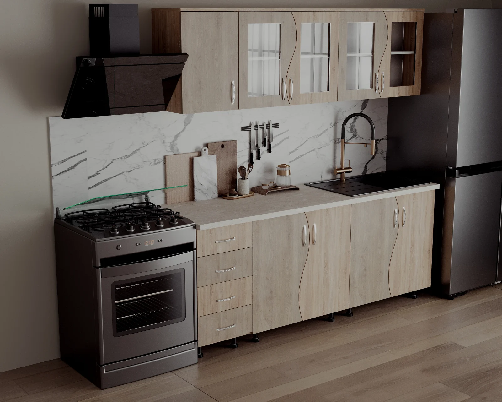 Mobila Bucatarie Cip S 200 cm Sonoma Trufe - Set Mobilier Bucatarie [4]