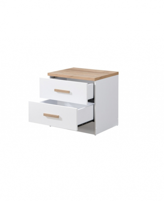 Noptiera Luna cu 2 sertare, culoare Alb+Sonoma, 50x40x50cm [4]