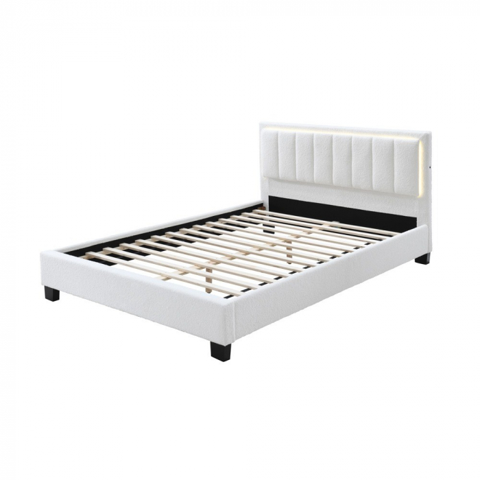Pat tapitat Comfort 1 cu LED, 180x200, cadru din lemn cu somiera fixa, culoare Crem [2]