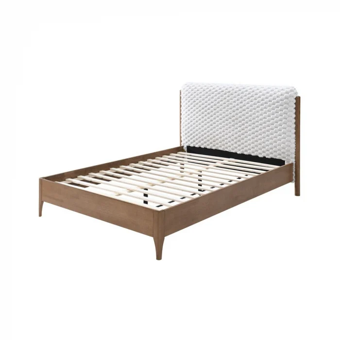 Pat tapitat din lemn masiv Barcelona 140x200, cu somiera fixa, culoare Bej [2]