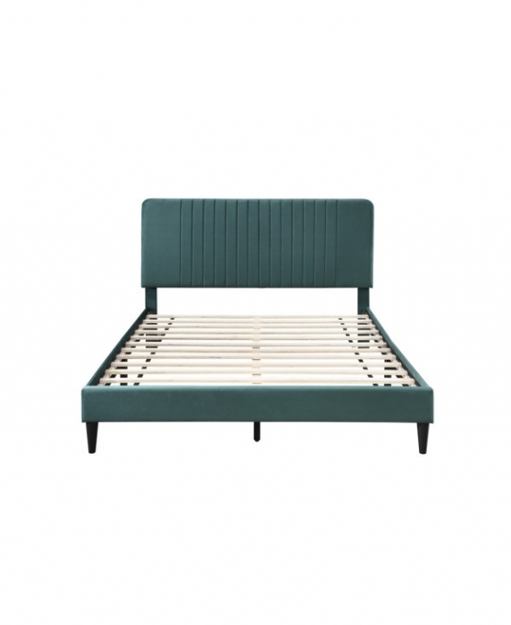 Pat tapitat Emerald cu catifea verde, 160x200, cadru din lemn cu somiera fixa [3]