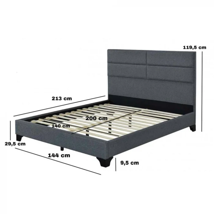 Pat tapitat Houston 140x200cm, suport saltea inclus, culoare Gri [4]
