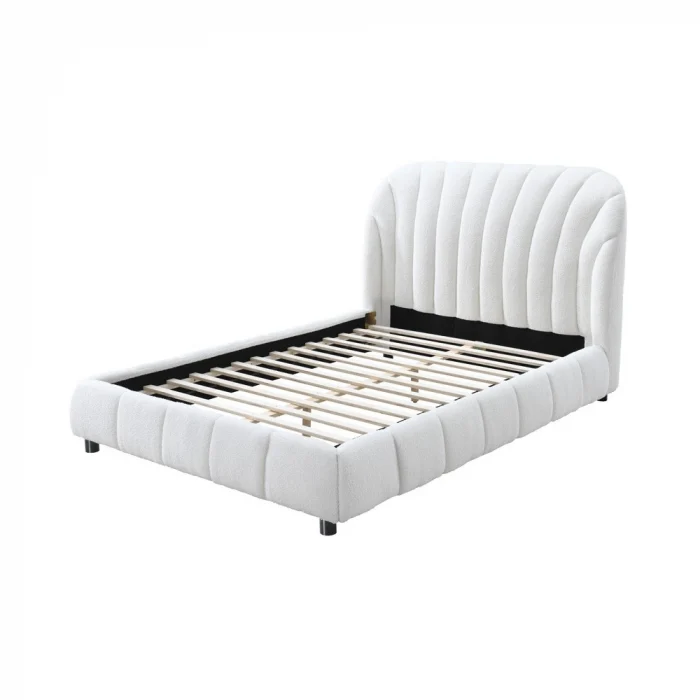 Pat tapitat Milano cu bucle 140x200, cadru din lemn cu somiera fixa, culoare Crem [2]