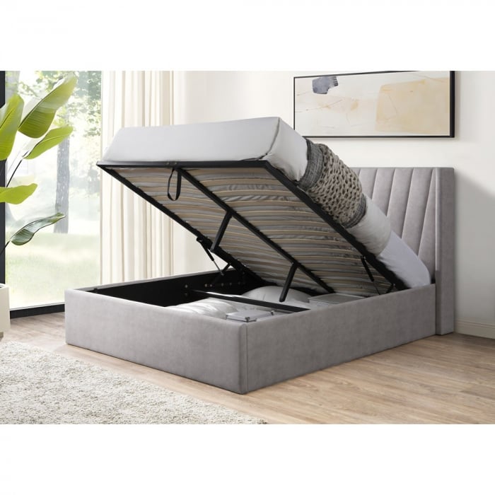 Pat tapitat Prestige 2, 180x200, cu somiera metalica rabatabila si spatiu de depozitare, culoare Crem [2]