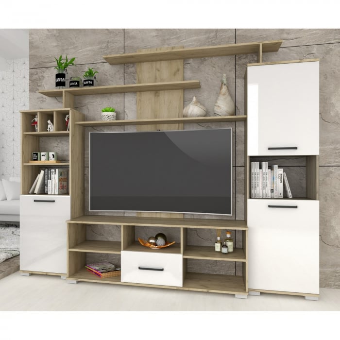 Set living Geo , 247x45x210 cm, stejar k002 /acril alb [3]