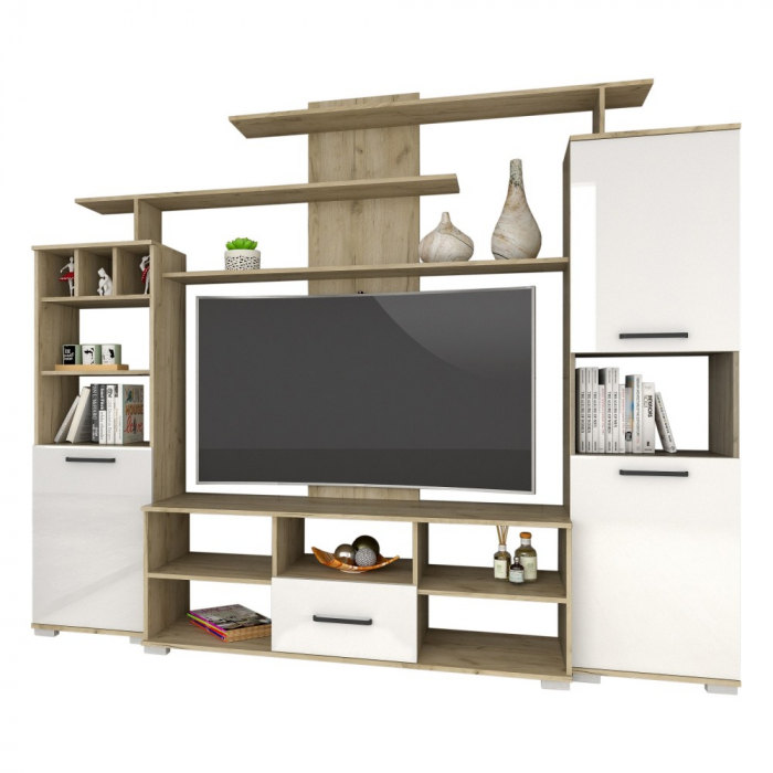 Set living Geo , 247x45x210 cm, stejar k002 /acril alb [2]