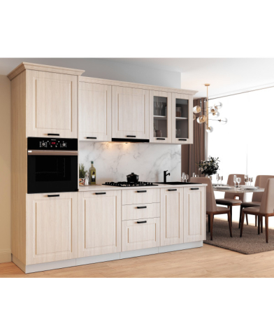 Bucatarii - Bucatarie ATHENA 266 cm  MDF, Insertie de lemn Alb/crem - Bucatarie Completa