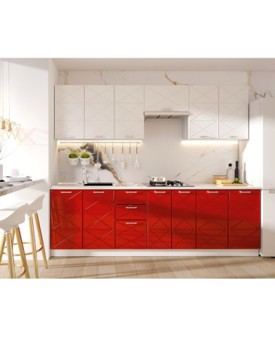Bucatarii - BUCATARIE BOSTON 2.6M MDF ALB/ROSU