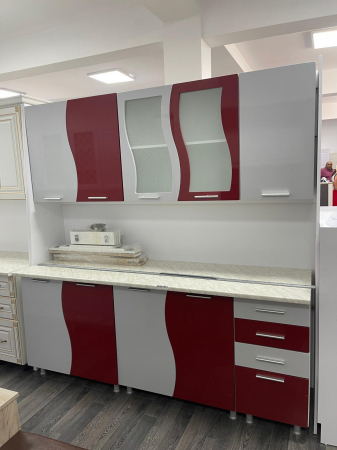 Mobila Bucatarie 200 cm Rosu Metalizat Gri MDF Nicole- Set Mobilier Bucatarie [1]