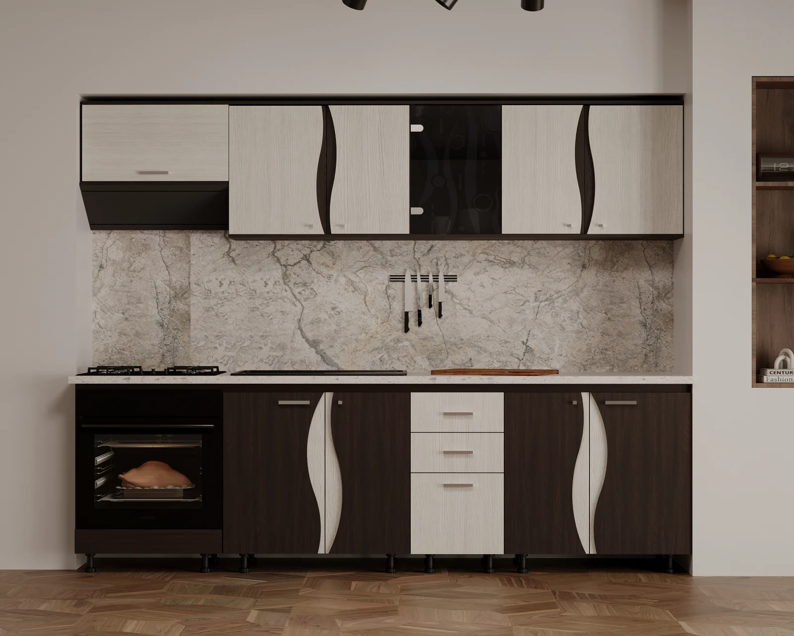 Bucatarii - Mobila Bucatarie Cip3S 260 cm Pal Melaminat Wenge Alb - Set Mobilier Bucatarie