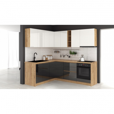 Bucatarii - Mobila Bucatarie colt 182,5x162,5 cm  Alb+Gri antracit MDF Roma V1- Set Mobila Bucatarie