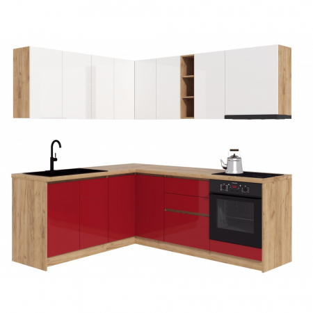 Mobila Bucatarie colt 182,5x162,5 cm  Alb Rosu MDF Acrilic Roma V1- Set Mobila Bucatarie [1]