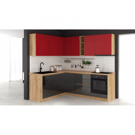 Bucatarii - Mobila Bucatarie colt 182,5x162,5 cm  Rosu Andracit MDF  Roma V1- Set Mobila Bucatarie