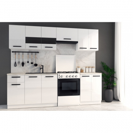 Bucatarii - Mobila Bucatarie 240 cm Alb MDF Acrilic Amalia-Set Mobila Bucatarie