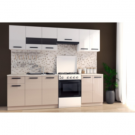 Bucatarii - Mobila Bucatarie 240 cm  Alb Cappuccino MDF acrilic Amalia- Set Mobila Bucatarie